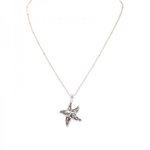 Metal Swirl Starfish Ocean Pendant Necklace